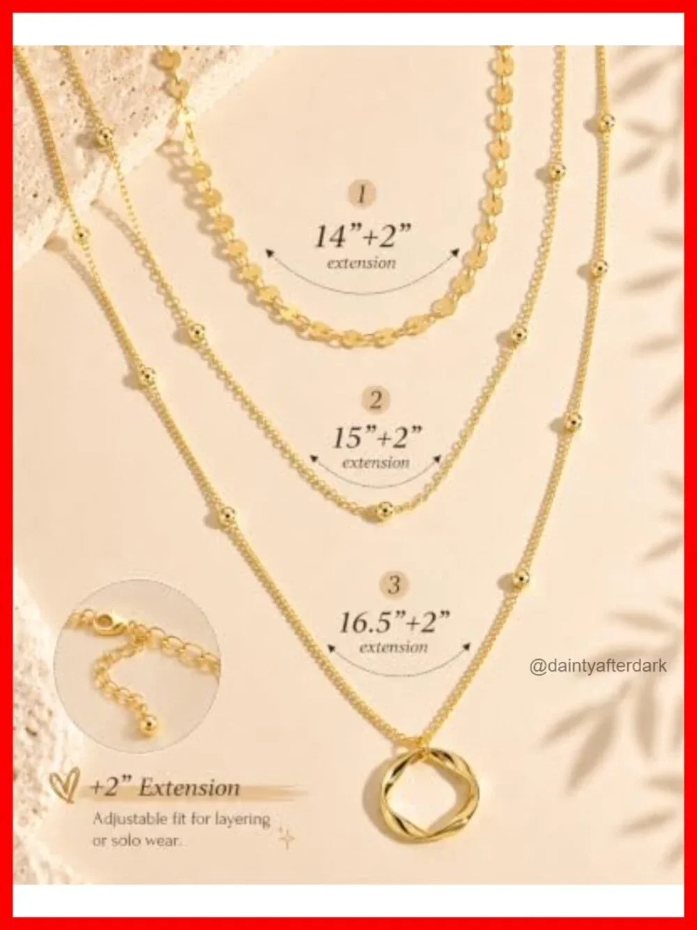 3 Piece 14K Gold Plated Layered Necklace Set for Women | Stackable Pendant